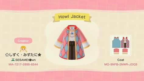 Animal Crossing ♡’s Instagram profile post: “howl jacket made by reikureii on twitter!!” Acnh Tropical, Island Remodel, Acnh Outfits, Ac Ideas, Acnh Patterns, Clothing Codes, Animal Crossing 3ds, Howl And Sophie, Animal Crossing Funny