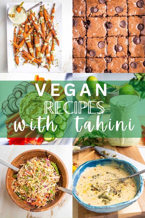 Vegan Recipes with Tahini - Debra Klein Recipes With Tahini, Tahini Pasta, Tahini Salad Dressing, Babaganoush Recipe, Picnic Side Dishes, Cauliflower Hummus, Tahini Recipe, Baked Falafel, Tahini Paste