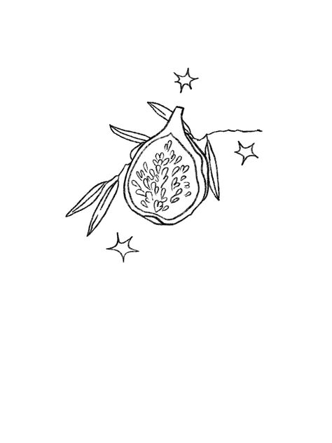 Simple Fig Tattoo, Fig Leaf Illustration, Simple Pomegranate Tattoo, Fig Drawing Simple, Bell Pepper Tattoo, Simple Olive Branch Tattoo, Fig Doodle, Cilantro Tattoo, Fig Tree Tattoo The Bell Jar