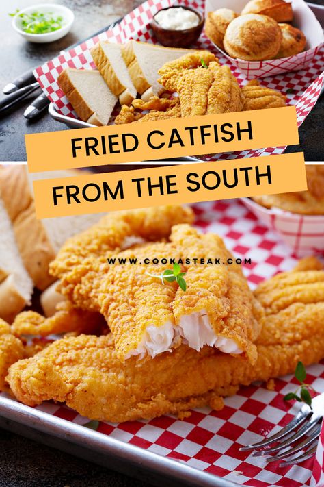 Dive into the heart of southern cuisine with this authentic crispy fried catfish recipe! Perfect golden breading, tender flaky fish – it's a taste of the South right in your kitchen. Discover tips on getting that perfect crust and learn the secrets behind this beloved regional classic. #SouthernCooking #FriedCatfish #ComfortFood #FishRecipe Crispy Fried Fish Recipes, Fried Catfish Recipe Southern, Fried Catfish Sides, What Goes With Fried Catfish, Cooking Catfish, Fried Catfish Recipe, Frying Catfish Fillets, Best Fried Catfish Recipe, Deep Fried Catfish Fillets