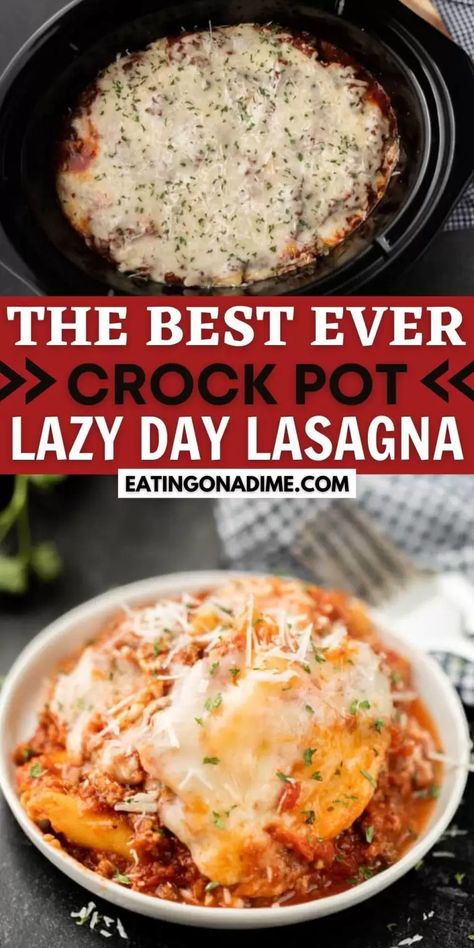 Lazy Lasagna Ravioli Crockpot, Crock Pot Main Dish For Potluck, Pescatarian Crockpot Recipes, Easy Crockpot Recipes For Party, Lasagna In Crockpot, Ravioli Lasagna Crockpot, Crockpot Lasagna With Ricotta, Lazy Day Crock Pot Lasagna Recipe, Lasagna With Ravioli