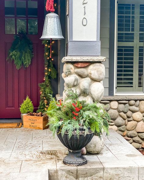 Outdoor Christmas Decor Ideas planter Outdoor Christmas Decor Ideas, Outdoor Christmas Decor, Christmas Decorating Ideas, Evergreen Wreath, Outdoor Pots, Wreaths And Garlands, Garden Store, Cypress Trees, Front Porch Christmas Decor