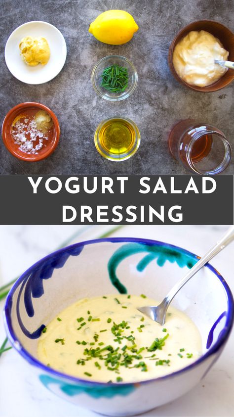 This zingy yogurt salad dressing will wake up a plain salad and pairs well with other meals like baked sweet potatoes. It's healthy and super easy to put together. #saladdressing #dressing #yogurtdressing #zingy #healthy #healthyrecipe #salad #vegetarian #vegetarianrecipes #5minrecipe #easyrecipes Yogurt Salad Dressing Recipes Healthy, Plain Yogurt Dressing Recipes, Healthy Yogurt Salad Dressing, Greek Yogurt Dressing Recipes Healthy, Yoghurt Salad Dressing Healthy, Authentic Spanish Recipes, 5 Minute Meals, Yogurt Dressing, Tapas Dishes