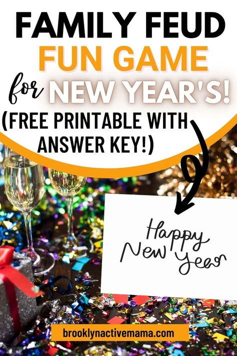 This free printable New Year's Family feud game is awesome for everyone! Each sheet has fun questions and comes with an answer key that has points. Family Feud Questions And Answers, New Years Eve Games, Family Feud Game, Eve Game, New Year's Games, Fun Questions, Family Feud, High School Sweethearts, Free Family