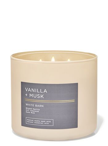 Vanilla & Musk 3-Wick Candle - White Barn | Bath & Body Works Bath Body Works Vanilla, Hand Soap Gift, White Barn Candle, Three Wick Candle, Musk Scent, Bath Body Works Candles, Gifts For The Home, Vanilla Musk, Spray Lotion