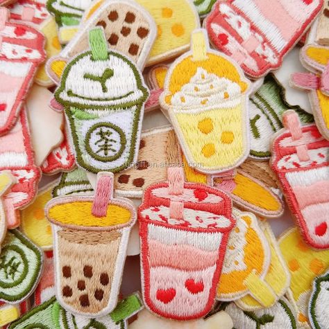 Boba Tea Embroidery, Bubble Tea Embroidery, Machine Embroidery Patches, Boba Embroidery, Bubble Embroidery, Charm Socks, Drink Embroidery, Tea Embroidery, Kawaii Embroidery