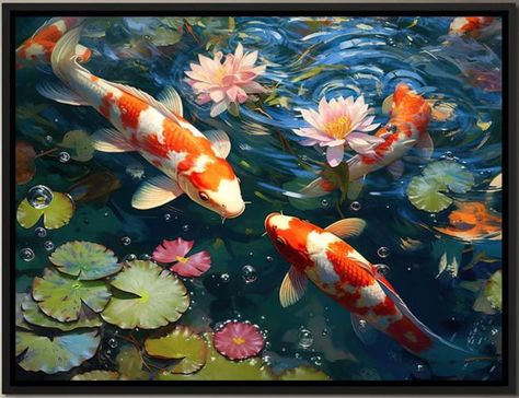 Karp Koi, Carpe Koi, Koi Fish Pond, Fish Swimming, Fish Pond, Koi Pond, Art Licensing, Nature Illustration, Nature Paintings