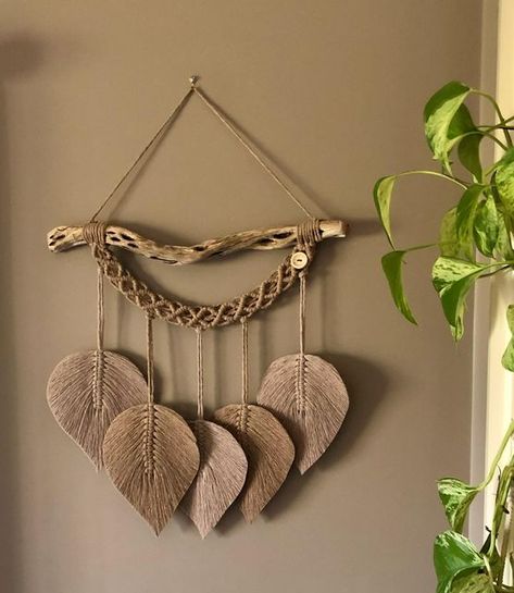 Brown Macrame, Macrame Wall Art, Macrame Wall, Clothes Hanger, Feathers, Macrame, Holidays, Wall Art, Wall