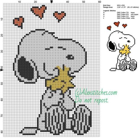 Snoopy and Woodstock free cartoons cross stitch pattern 60x83 4 colors - free cross stitch patterns by Alex Snoopy Cross Stitch, Stitch Character, Disney Cross Stitch Patterns, Pola Kristik, Disney Cross Stitch, Free Cartoons, Stitch Cartoon, Cross Stitch Ideas, Cross Stitch Patterns Free