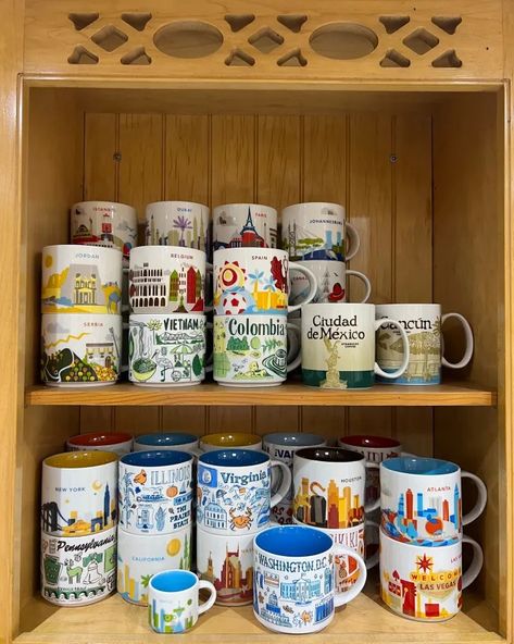 I Turned My Mom’s Starbucks Mug Collection into a Kitchen Centerpiece | The Kitchn Dirty Kitchen Design, Kitchen Centerpiece, Dirty Kitchen, Starbucks Mug, Mug Collection, Starbucks Mugs, Cool Cafe, Travel Souvenirs, Favorite Kitchen