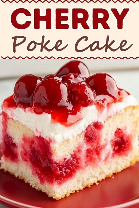 Cherry Poke Cake Recipes Easy, Cherry Upside Down Cake Recipe, Cherry Swirl Cake, Cake And Fruit Dessert, Hawaiian Poke Cake, Poke Cake With Sweetened Condensed Milk, Cherry Poke Cake Recipes, Hello Poke Cake, Jello Poke Cakes