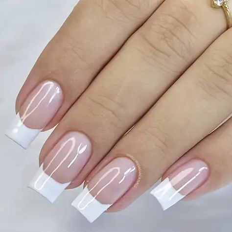 Acrylic Nails Nude, French Tip Press On Nails, Natural Manicure, White French Tip, Perfect Gift For Girlfriend, Tip Nails, White French, Stick On Nails, French Tip Nails