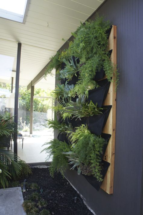 DIY living wall via @Karolina Büchner Plant Wall Decor Outdoor, Ikea Living Wall, Living Wall Planter Outdoor, How To Make A Living Wall Outdoors, Green Living Wall Indoor, Living Wall Outdoor Diy, Outdoor Living Wall Diy Vertical Gardens, Diy Living Wall Outdoor, Living Plant Wall Indoors