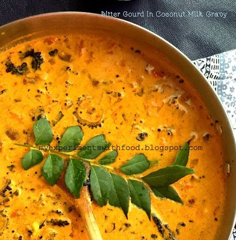 My Experiments With Food: Bittergourd in Coconut milk Gravy/ Pavakka Paal Curry Kootu Recipe, Bitter Gourd Fry, Milk Gravy, Bitter Gourd, Fenugreek Leaves, Coconut Milk Curry, Red Chili Powder, Types Of Cakes, Grated Coconut