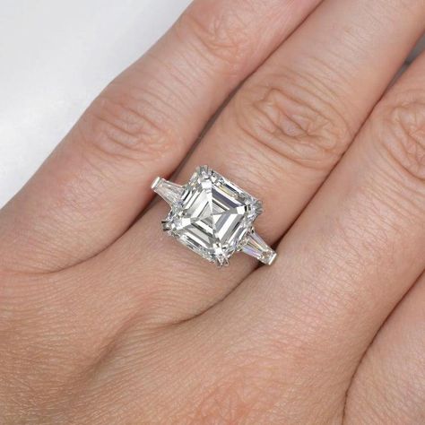 Luxury Asscher Cut Ring With Single Diamond, 3 Carat Asscher Engagement Ring, Elegant Asscher Cut Diamond Ring, Luxury Asscher Cut Refined Rings, Luxury Asscher-cut Ring With Diamond Accents, Exquisite Silver Asscher-cut Diamond Ring, Asscher Cut Engagement Ring, Asscher Cut Diamond Ring, Platinum Diamond Ring