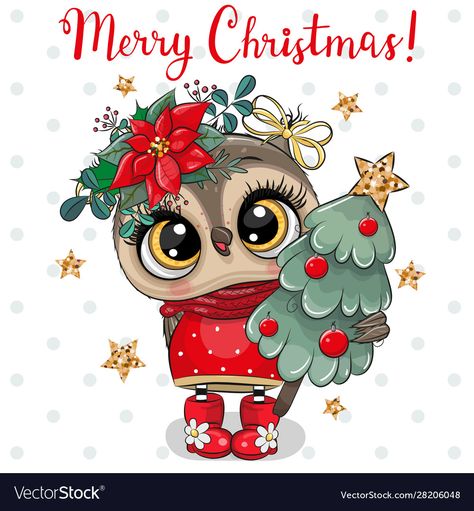 Owl Christmas Tree, Clothing Iron, Cartoon Owl, Owl Cartoon, Deer Christmas, Owl Pet, With Christmas Tree, Christmas Owls, Christmas Illustration