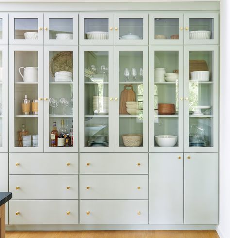 This Kitchen and Laundry Room Renovation Features a New Island and So Much Storage Glass Cabinets Display Ideas, Style Glass Kitchen Cabinets, Kitchen Glass Cabinets Display Ideas, Kitchen Glass Cabinets Display, Kitchen Glass Cabinets, Organize Kitchen Cabinets, Glass Kitchen Cabinet, Kitchen Display Cabinet, 1960s Kitchen