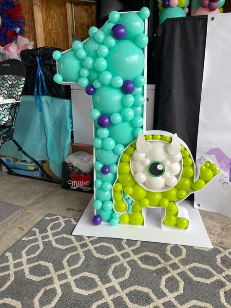 Monster Inc Birthday Two, Monster Inc Balloon Decor, Monsters Inc Inspired Food, Monsters Inc 1st Birthday Party Ideas, 1st Birthday Monsters Inc, Monster Inc Bday Party, First Birthday Monsters Inc Theme, Monsters Inc Balloon Decorations, Monster’s Inc Birthday Party