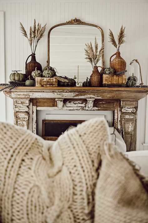 Mcgee Fireplace, Mantle Farmhouse, Studio Mcgee Fireplace, Fall Fireplace, Liz Marie, Fireplace Mantle Decor, Fall Mantle, Liz Marie Blog, Fall Decor Inspiration