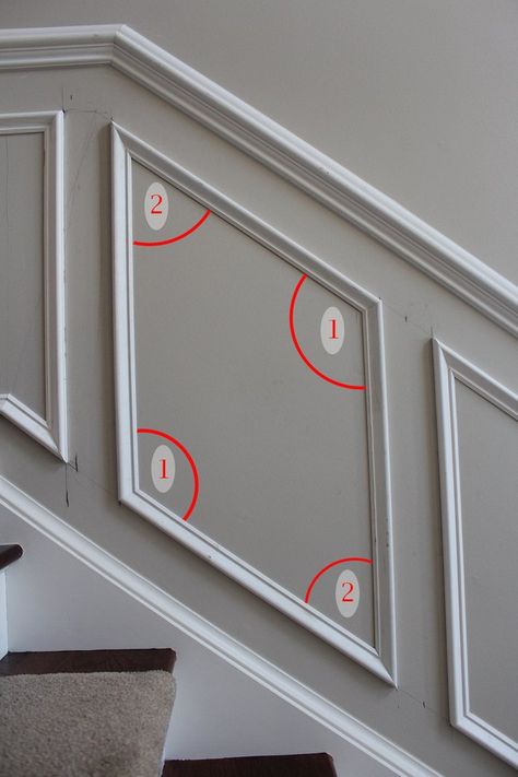 How to Cut Crown Molding on a 45-Degree Angle Box Trim, Stair Paneling, Chair Rail Molding, Diy Wainscoting, Staircase Makeover, Wall Trim, 아파트 인테리어, Wall Molding, Wainscoting