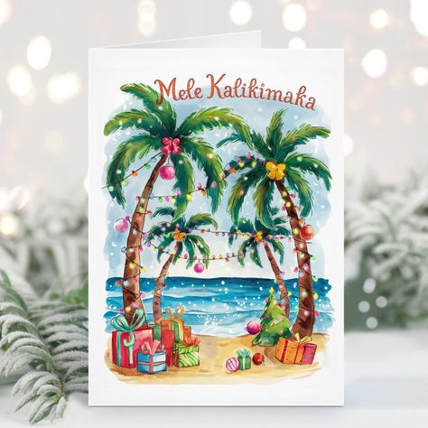 Mele Kalikimaka Hawaiian Merry Christmas Card Coastal Christmas Cards, Boston Terrier Christmas Card, Minted Christmas Cards, Christmas Card Pregnancy Announcement, Tropical Christmas Cards, Printable Christmas Games, Hawaiian Christmas, Christmas Float, Whimsical Watercolor