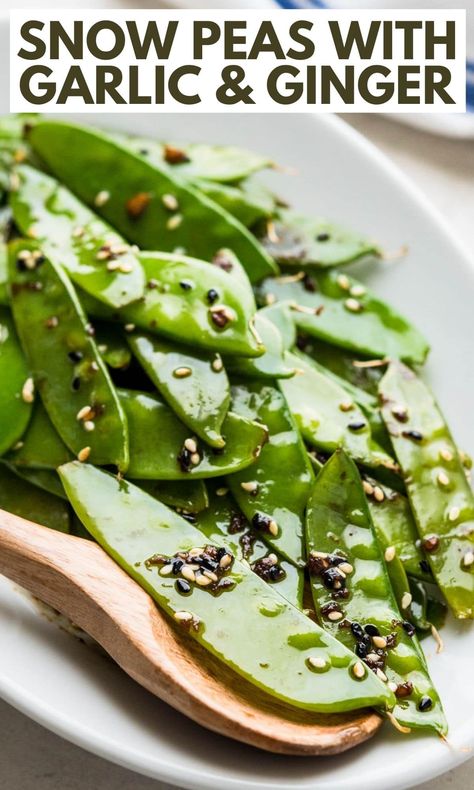 This easy snow pea recipe is a quick side dish to go with Asian foods as well as your favorite chicken, pork and seafood. These crisp tender snow peas are quickly stir fried with garlic and ginger and a simple soy and rice wine vinegar sauce. Stir Fry Snow Peas, Recipe With Snow Peas, Asian Snow Peas Recipe, Snow Pea Stir Fry, Sides Veggies, Snow Peas Recipe, Nuts Recipes, Quick Side Dish, Vinegar Sauce