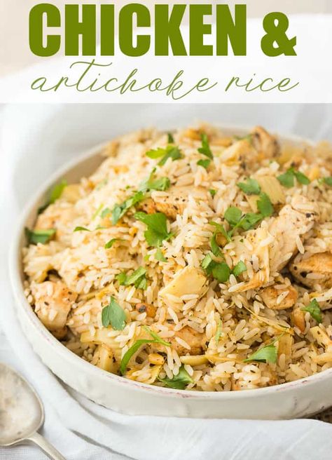 Chicken and Artichoke Rice - The perfect one-pan weeknight dinner! This Mediterranean-inspired recipe is packed with flavor and super easy. Artichoke Rice, Chicken And Artichoke, Chicken Artichoke, Baked Chicken Wings Oven, Simply Stacie, Artichoke Chicken, Homemade Spaghetti, Artichoke Recipes, Oven Baked Chicken