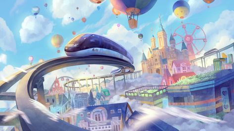 Flying in the future on Behance City Illustration, Futuristic Art, Futuristic City, Future City, Illustration Painting, Fantasy Art Landscapes, 판타지 아트, Retro Futurism, Environmental Art