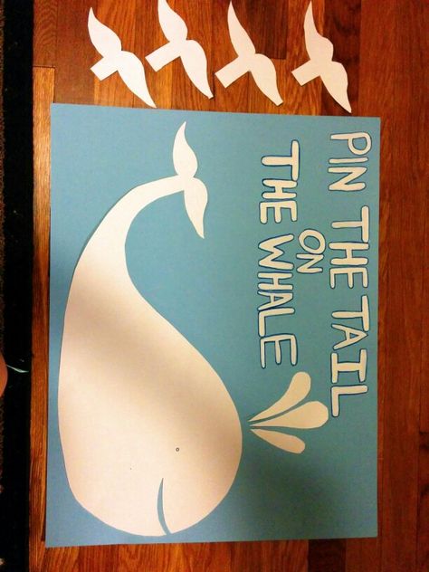 Pin the tail on the whale Pin The Tail On The Whale Printable, Pin The Tail On The Dolphin, Pin The Tail On The Whale, Whale First Birthday, Whale First Birthday Boy, Whale Party Ideas, Whale Birthday Party, Whale Birthday Parties, Whale Party