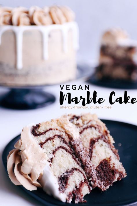 Delicious, moist and fluffy vegan marble cake is the perfect recipe to bake when you can't decide between chocolate or vanilla! Easy to make.#vegancake #marblecake #chocolatecake #vanillacake #zebracake #allergyfriendlydessert glutenfreerecipe Vegan Marble Cake, Dinner Recipes Vegan, Cake Boss Recipes, Allergy Friendly Desserts, School Dinner, Chocolate And Vanilla Cake, Marble Cake Recipes, Vegan Baking Recipes, Vegan Cake Recipes