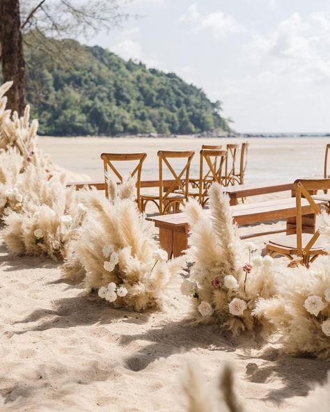 🔖Save this to your destination wedding mood board! Boho beachside wedding full of natural dry pampas grass by @iamflower.co⁠ at @anantaralayanphuket, captured by @pikpongpol_photography 💖🫶⁠ ⁠ Boho Wedding Beach, Dry Pampas, Pampas Wedding, Beachside Wedding, Wedding Mood Board, Wedding Mood, Pampas Grass, Boho Wedding, Mood Board