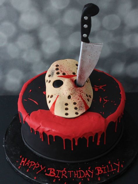 Friday The 13th Cake, Friday The 13th Birthday Party, Horror Birthday Party, Friday The 13th Party, Scary Halloween Cakes, Horror Birthday, Horror Cake, Scary Cakes, Horror Themed Party