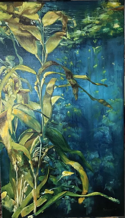 Kelp Forest Watercolor, Kelp Painting, Underwater Art Painting, Kelp Art, Seaweed Painting, Underwater Paintings, Marine Life Artists, Seaweed Art, Aquatic Art