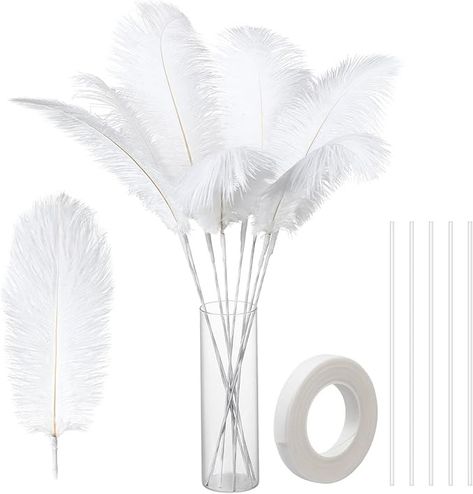 Amazon.com: 80 Pieces Ostrich Feathers Bulk Large Boho Feathers for Vase with 80 Pcs Iron Wire and 1 Tape, Long Feathers for Vase Flower Arrangement Wedding Party Centerpieces and Home Decorations (White) : Arts, Crafts & Sewing White Feather Decor, Feather Wedding Decorations, Feather Arrangements, Flower Arrangement Wedding, Wedding Party Centerpieces, Large Feathers, Flower Vase Arrangements, Feather Decor, Boho Feathers