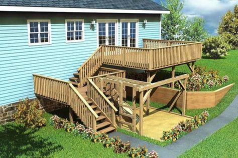 Deck Play Area, Bi Level Homes, Multi Level Deck, Patio Deck Designs, Deck Construction, Project Plan, Deck Designs Backyard, Split Level House, Deck Stairs