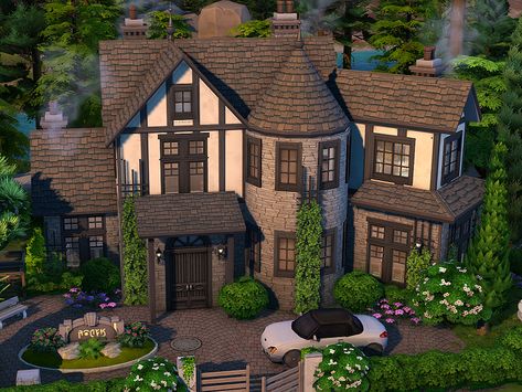 Sims 4 Mansion Exterior, Sims 4 Cozy House Layout, Sims 4 Get Together Houses, Sims 4 Housing Cc, Bloxburg Cozy House Exterior, Sims Exterior Design, Sims 4 House Cottage, Sims 4 English Cottage, Cozy Sims 4 House