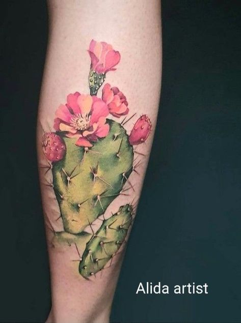 Succulent And Cactus Tattoo, Succulent Back Tattoo, Cactus Sleeve Tattoos For Women, Flowering Cactus Tattoo, Cactus Flower Tattoo Desert Rose, Cactus Tattoo With Flowers, Cactus Flowers Tattoo, Flower Cactus Tattoo, Cactus Bloom Tattoo