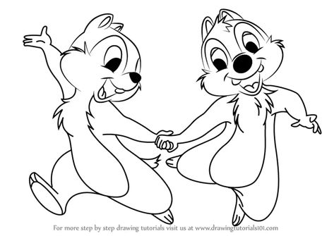 Learn How to Draw Chip and Dale (Chip 'n' Dale) Step by Step : Drawing Tutorials Drawing Disney, Disney Sleeve, Disney Silhouette, Disney Drawings Sketches, Draw Cartoon, Chip N Dale, Disney Embroidery, Disney Art Drawings, Disney Sketches