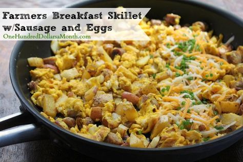 Farmers Breakfast Skillet with Sausage and Eggs  #foodstorage Farmers Breakfast, Sausage And Eggs, Easy Dinners For Kids, Eggs Potatoes, Egg Sausage, Tailgate Ideas, Potato Skillet, Sausage Potato, Breakfast Sandwich Recipes