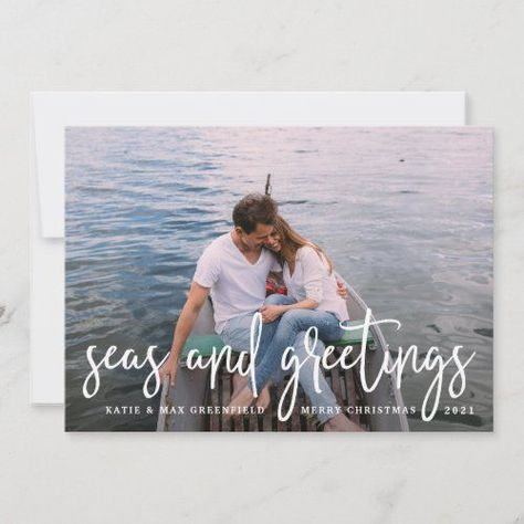 Newlywed Christmas Card, Marry Christmas Card, Seas And Greetings, Beach Christmas Card, Boat Theme, Wedding Announcements Photos, Wedding Announcement Cards, Christmas Holiday Photos, Holiday Design Card