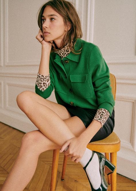 Betty Cardigan - Green - Merino Wool - Sézane Simple Sweater, Classy Girls Wear Pearls, Ss 2024, 2024 Inspiration, Simple Sweaters, Wear Pearls, Classy Girl, Women Sleeve, Knitwear Tops