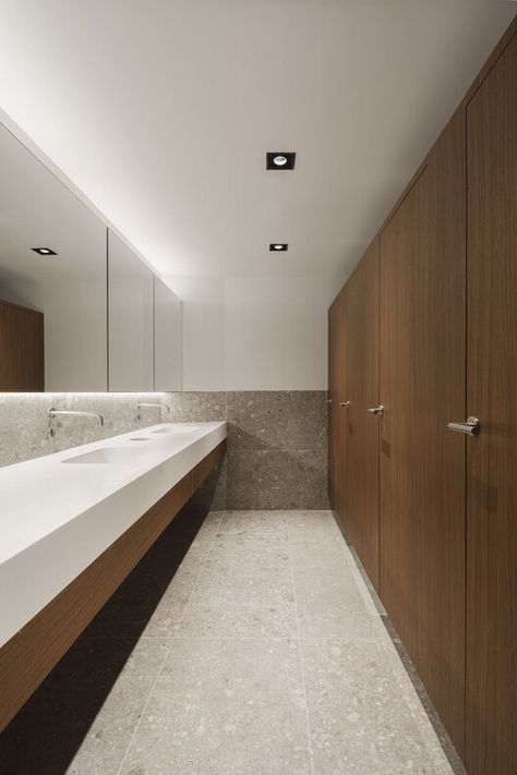 Refurbishment of BBVA Bank Headquarters / Miriam Castells | ArchDaily Workplace Bathroom, Office Bathroom Design, Public Restroom Design, Commercial Bathroom Designs, Toilet Design Modern, All Gender Restroom, Ladies Bathroom, Commercial Toilet, Wc Design