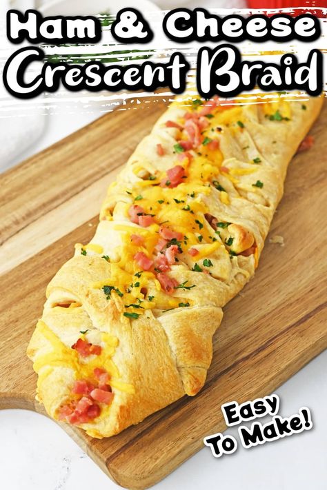 This ham and cheese crescent braid is a delicious and versatile recipe that's perfect for any occasion. Serve this easy yet impressive dish at your next party or just surprise the family with a fun twist on dinner (literally)! Crescent Ham And Cheese, Ham Cheese Crescent Rolls, Crescent Roll Braid, Crescent Roll Recipes Appetizers, Ham And Cheese Crescent Rolls, Ham Appetizers, Ham And Cheese Crescent, Crescent Braid, Crescent Ring Recipes