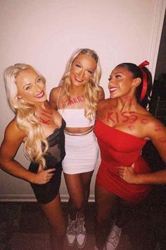 :#fashion#style#outfitinspiration#beauty Cute Party Costumes, Halloween Costumes Women 3 Friends, Halloween Costumes High School Parties, Halloween Costumes Party Outfits, Kiss Marry Kill Halloween Makeup, 3 Costume Ideas Group, Kiss Marry Kill Makeup, Kiss Mary Kill Costume Trio, Easy Funny Costumes