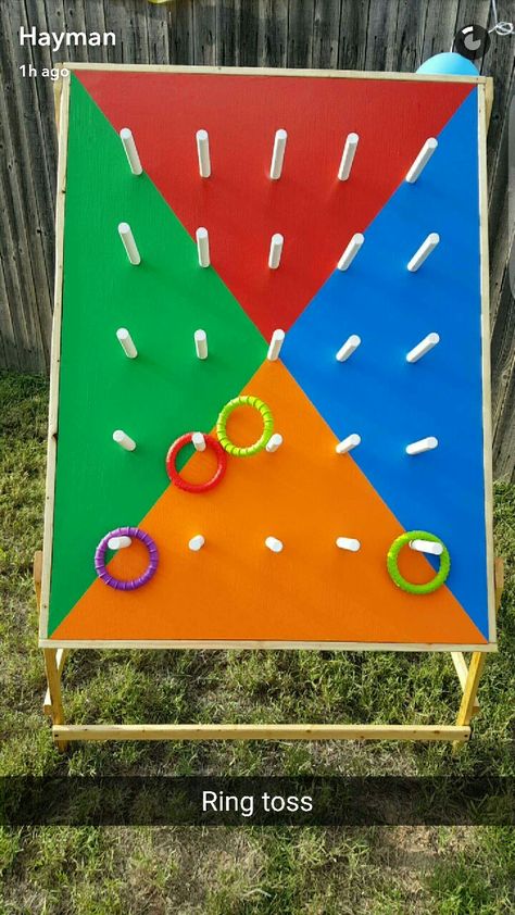 Homemade ring toss More Wedding Games And Activities, Diy Yard Games, Dinner Party Games, Diy Carnival, Outside Games, Ring Toss, Games Activities, Yard Games, Carnival Birthday