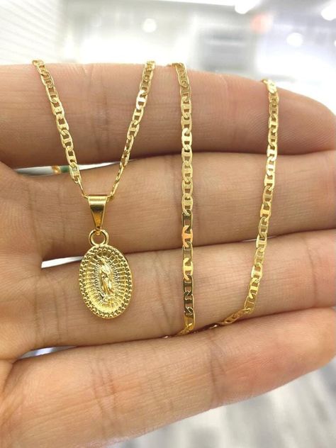 Virgen de Guadalupe Necklace for Womens Baby Kids Girls Boys Mariner Chain Catholic Necklace Gold, Gold Mexican Jewelry, Mexican Jewelry Gold, Mexican Necklaces, Virgencita Necklace, Lady Of Guadalupe Necklace, Guadalupe Necklace, Mexican Necklace, Claw Jewelry