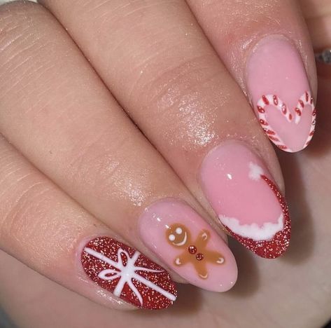 Candy Cane Nails, Red Christmas Nails, Cute Christmas Nails, Christmas Nails Easy, Christmas Gel Nails, Girly Acrylic Nails, Her Nails, Red Nail, Festival Nails