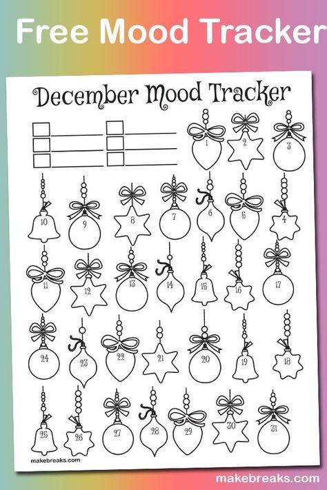 Free December mood tracker to download and print for your bullet journal or planner. A cute free page for your bullet journal :) #moodtracker #printableplannerpages #bulletjournal #buho #plannerpage #december December Mood Tracker Printable, December Mood Tracker, Printable Mood Tracker, Habit Journal, Bullet Journal Calendrier, Journaling Templates, December Mood, Planner Freebies, December Bullet Journal