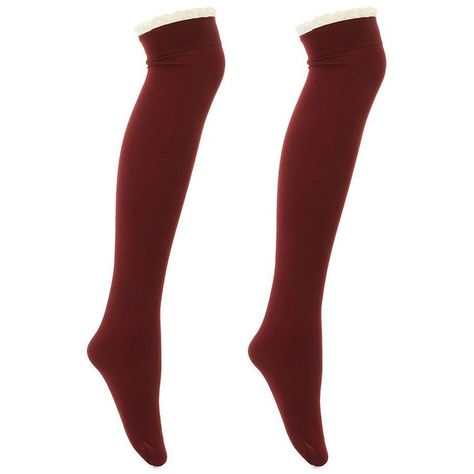 Charlotte Russe Fleece Lined Over-The-Knee Socks (7.17 AUD) ❤ liked on Polyvore featuring intimates, hosiery, socks, burgundy, fleece lined socks, overknee socks, over the knee hosiery, over the knee socks and crochet socks Socks Ruffle, Violet Harmon, Ruffle Socks, Frilly Socks, Over Knee Socks, Ruffled Socks, Crochet Socks, Over The Knee Socks, Thigh High Socks