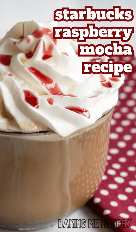 This Starbucks Raspberry Mocha Recipe is the perfect sweet treat. Be your own barista and give this copycat coffee drink a try! Coffee With Raspberry Syrup, Raspberry Mocha Coffee, Starbucks Cafe Mocha Recipe, Starbucks Drinks Mocha Frap, Raspberry Coffee Drink, White Mocha Raspberry Starbucks, Copycat Starbucks Cafe Mocha, Copycat Starbucks Mocha Frappuccino, Starbucks Caramel Brulee Latte